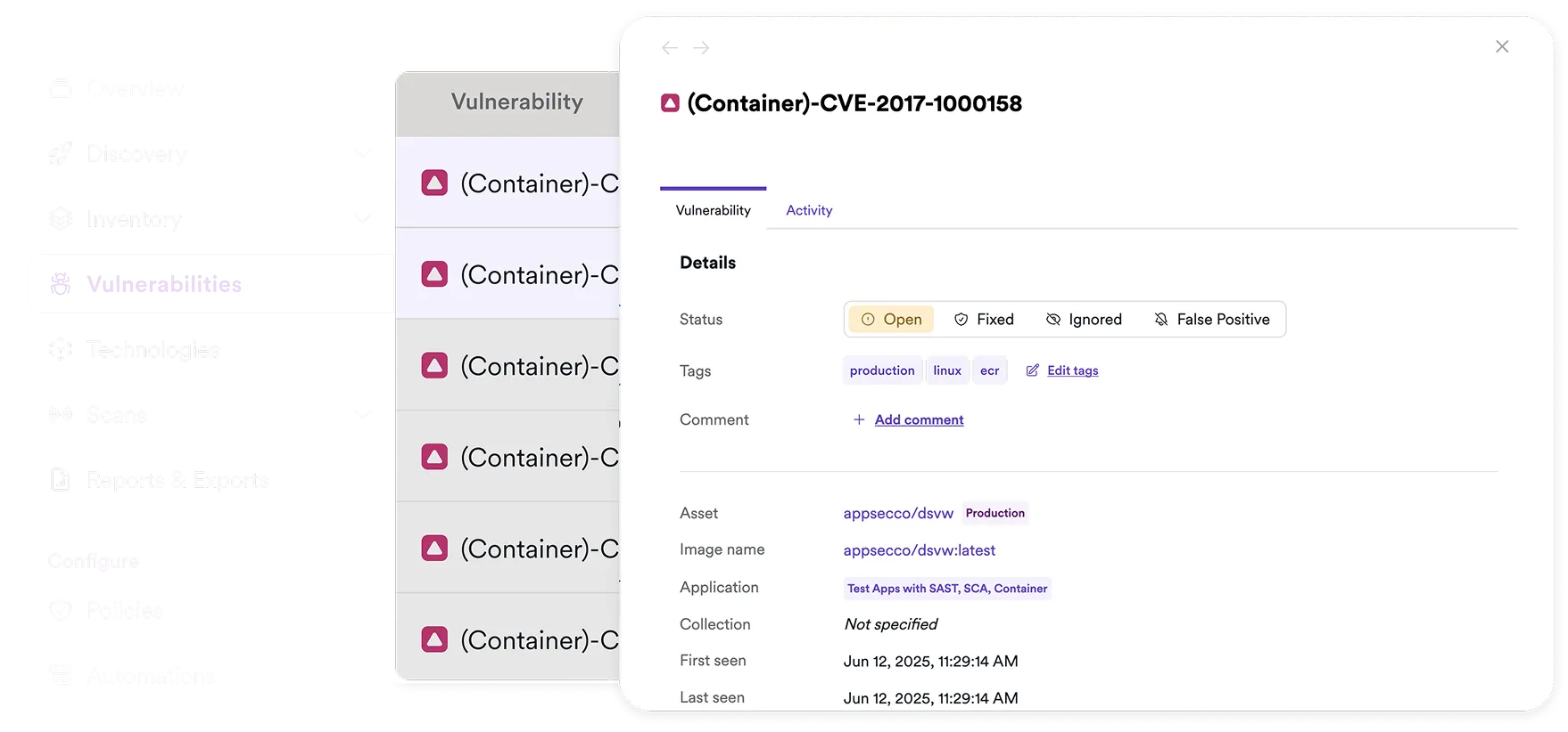 Invicti vulnerability detail panel showing a verified finding on an API endpoint